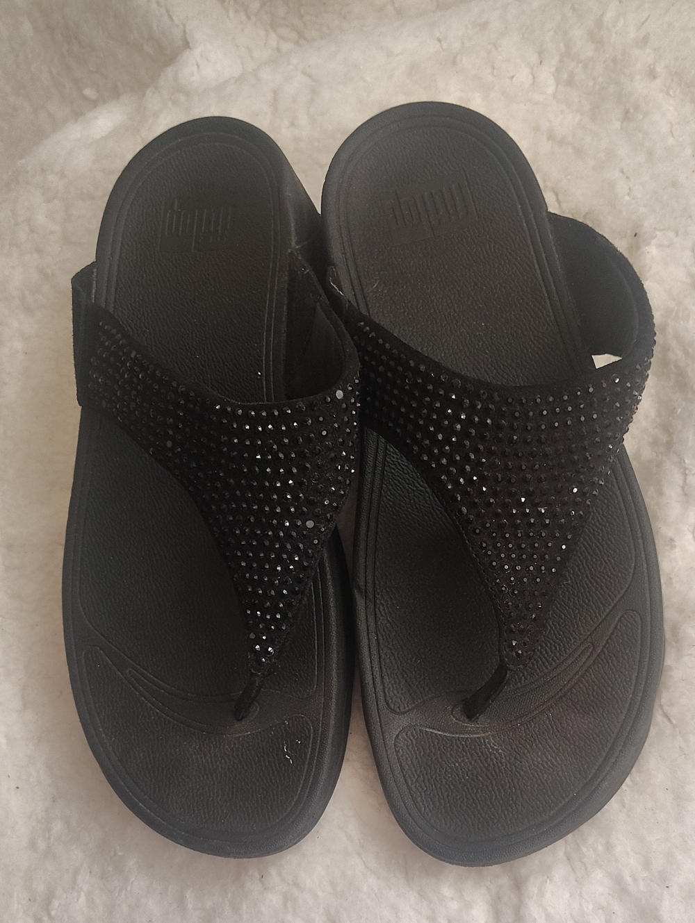 Fitflop Black Rhinestone Slide Sandals